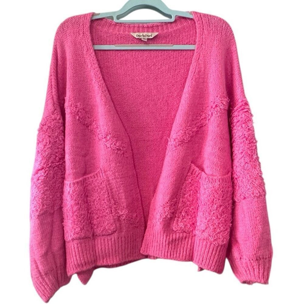 Pink Side Slit Open Front Cardigan Size Large NEW - Davi & Dani - Picture 13 of 14